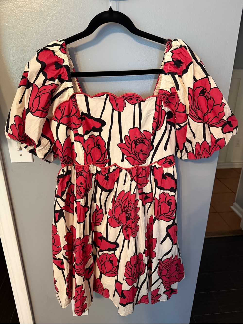 entro Red Floral Mini Dress with Black Accents